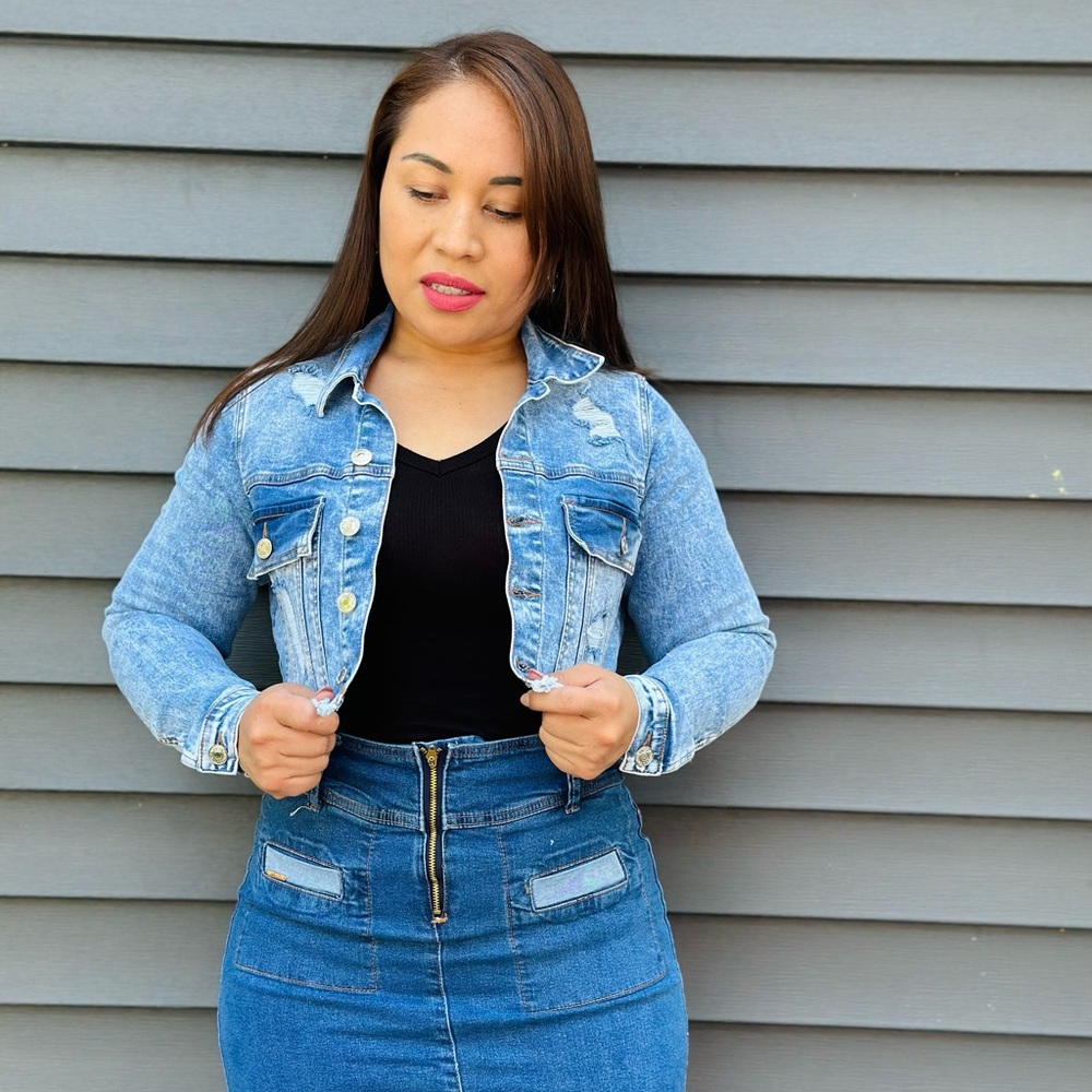 Cropped Distressed Jean Jacket